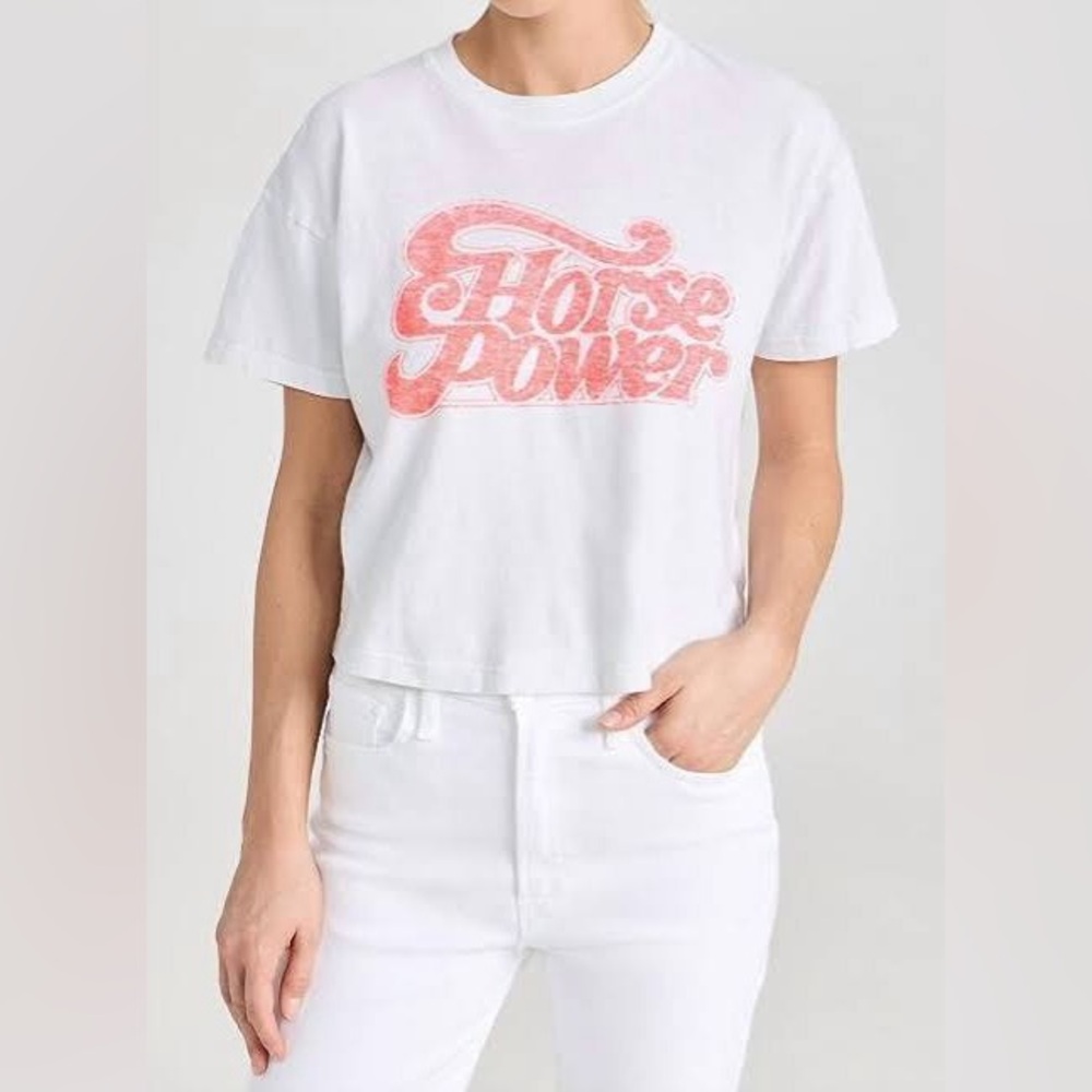 MOTHER Floral Power Crop Tee - White and Pink